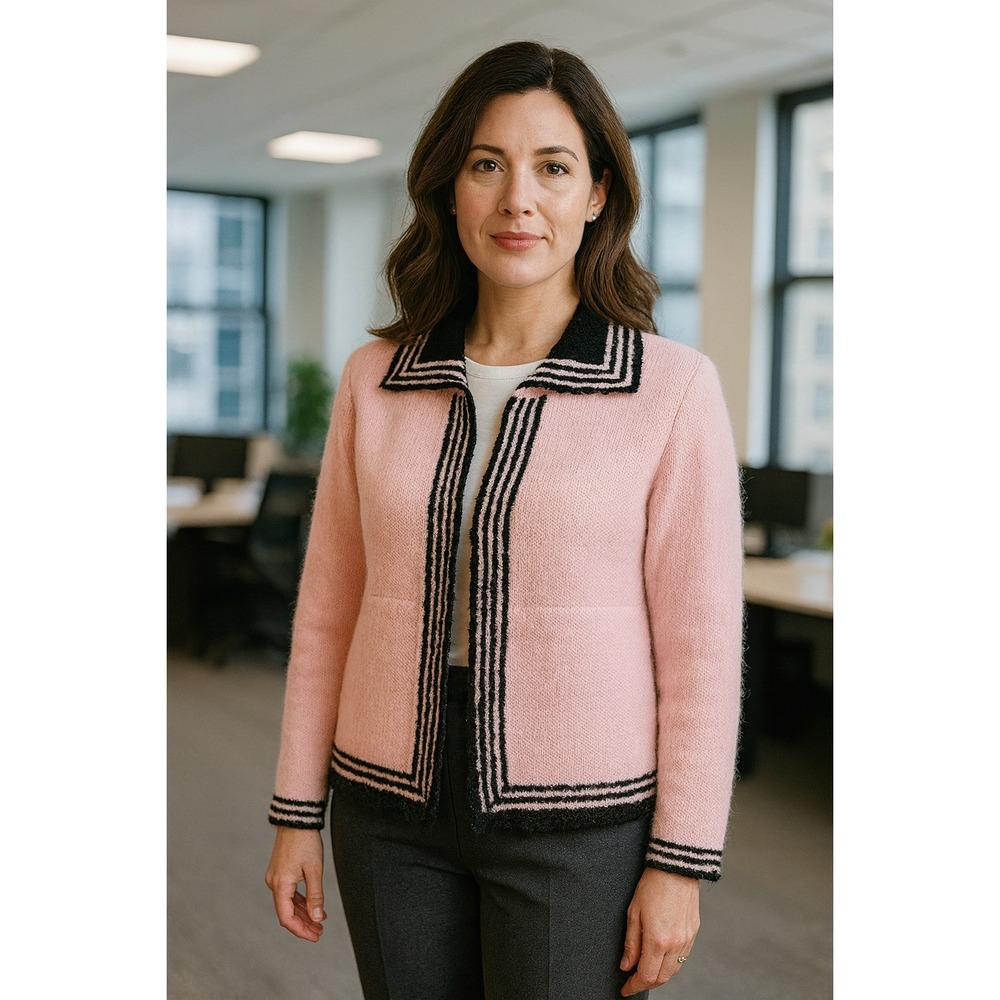 Pink Black‎ M/L Alpaca Blend Jacket Preppy Career Teacher Academia Barbie Glam